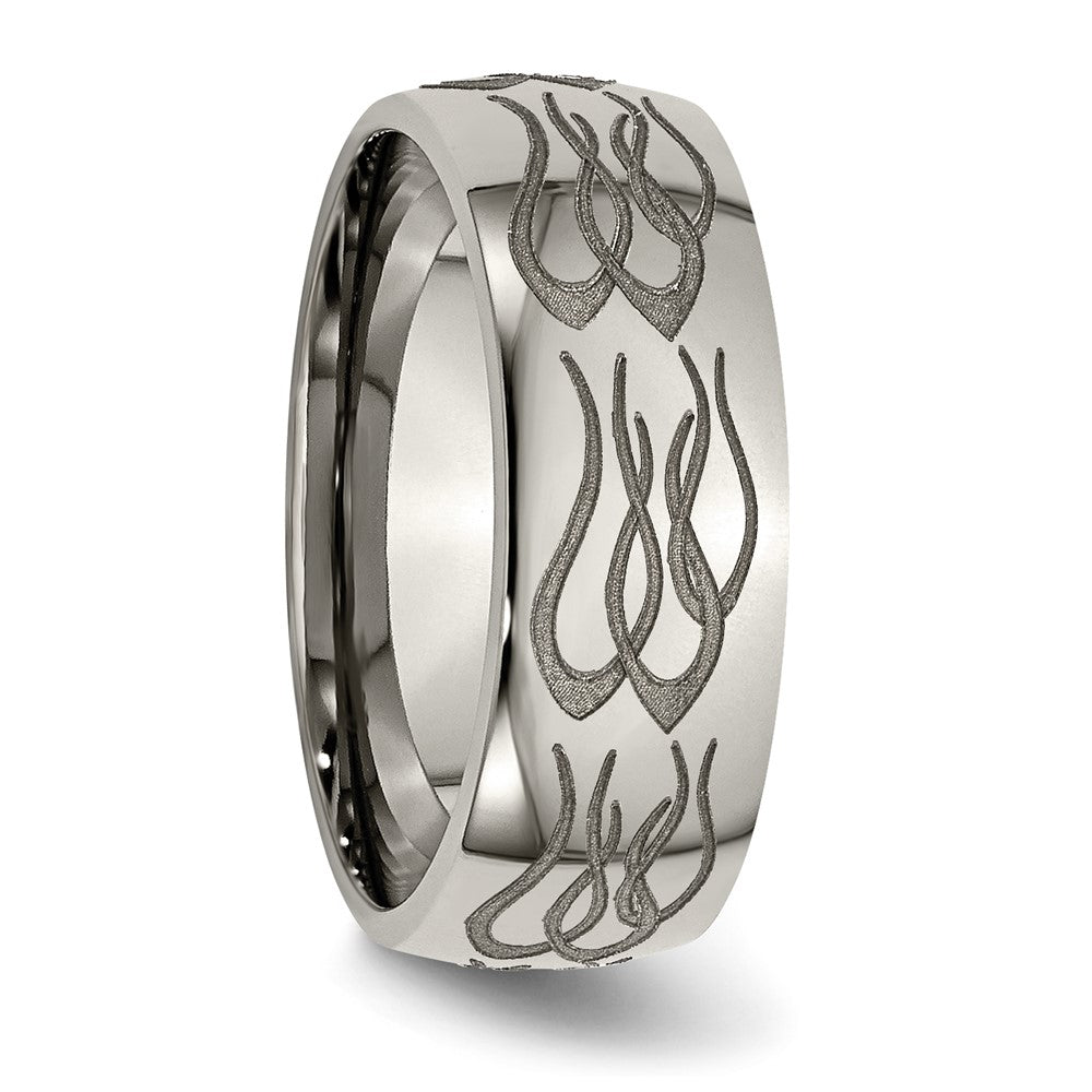Titanium Polished Flame Laser Design 8mm Band Size - 10
