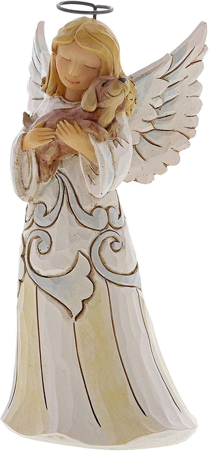 Enesco Jim Shore Heartwood Creek White Farmhouse Angel with Dog