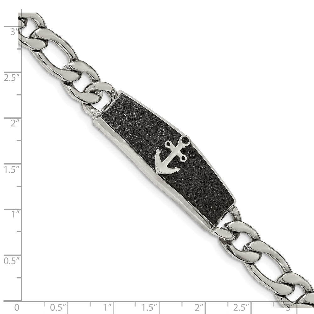 Stainless Steel Polished Black IP-plated Laser cut Anchor 8.5in Bracelet 8.5 inches