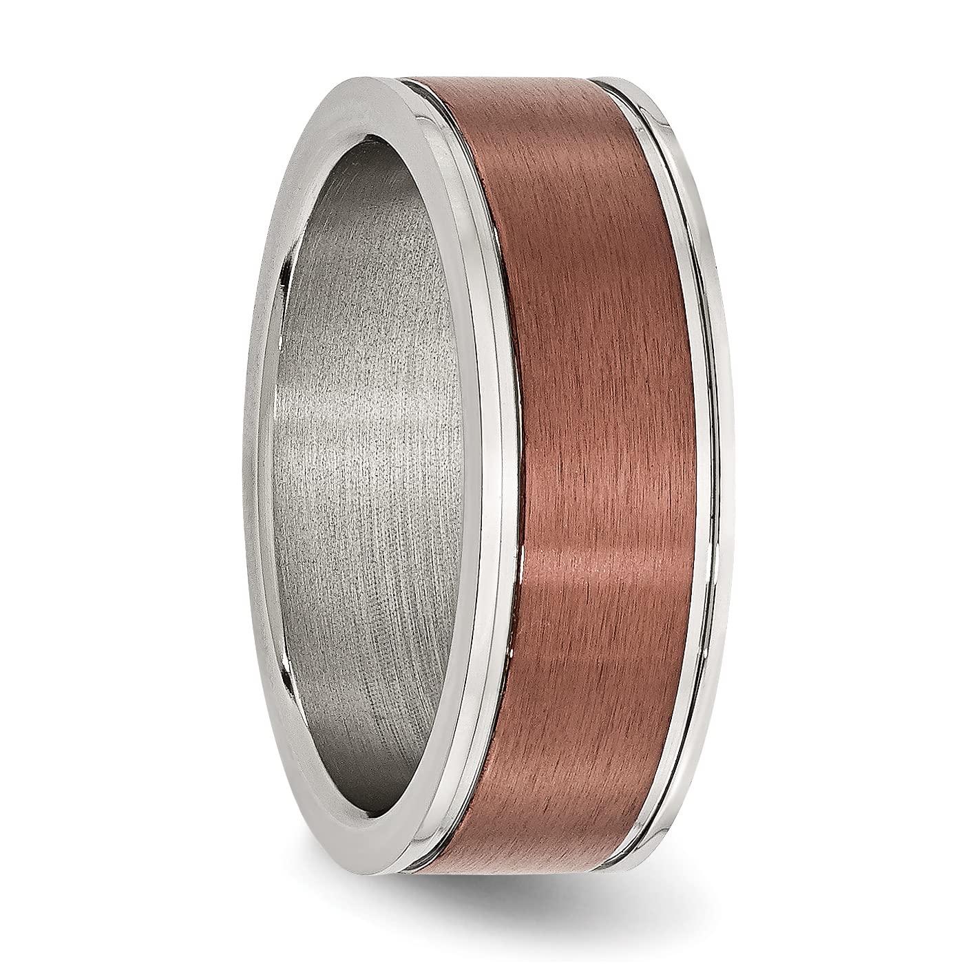 Stainless Steel Brushed and Polished Brown IP-plated 8mm Band Size - 10.5