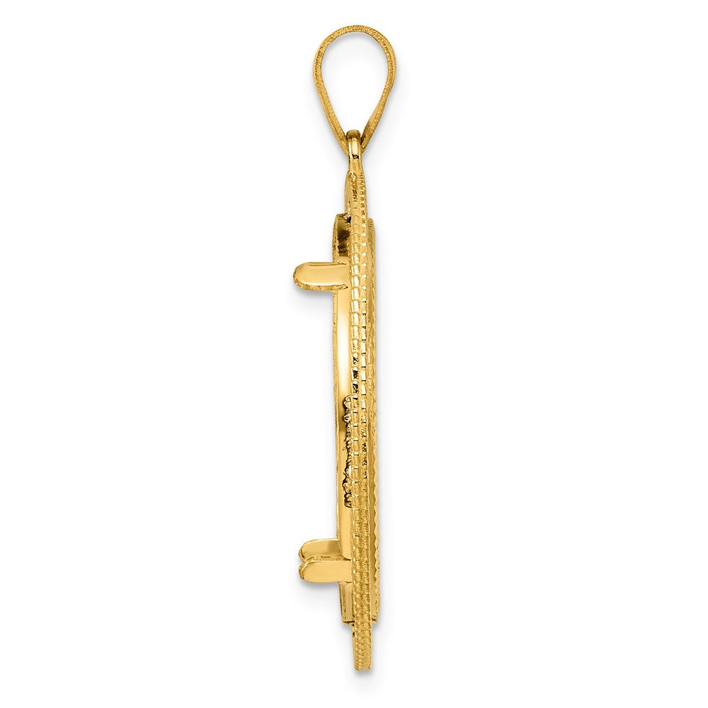 14k Diamond Cut Layered with 22.0mm Prong Coin Bezel Pendant