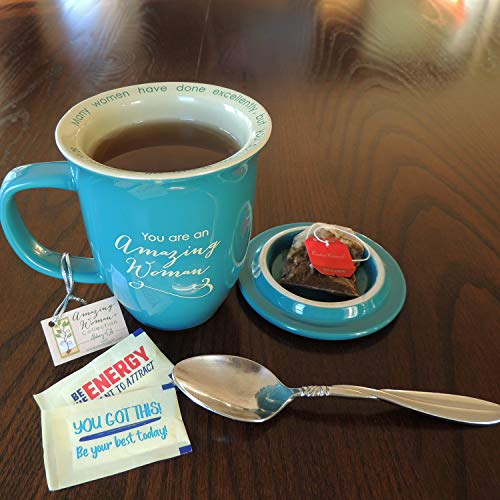 Cathedral Art-DBA Abbey Gift 096822 Mug Grace Outpoured Amazing Woman Interior with Coaster Lid, Teal & Cream