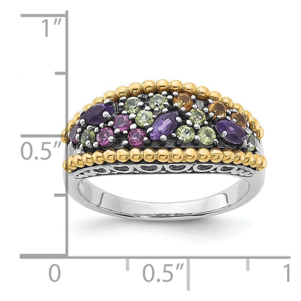 Sterling Silver w/14k Accent Multi Gemstone Ring