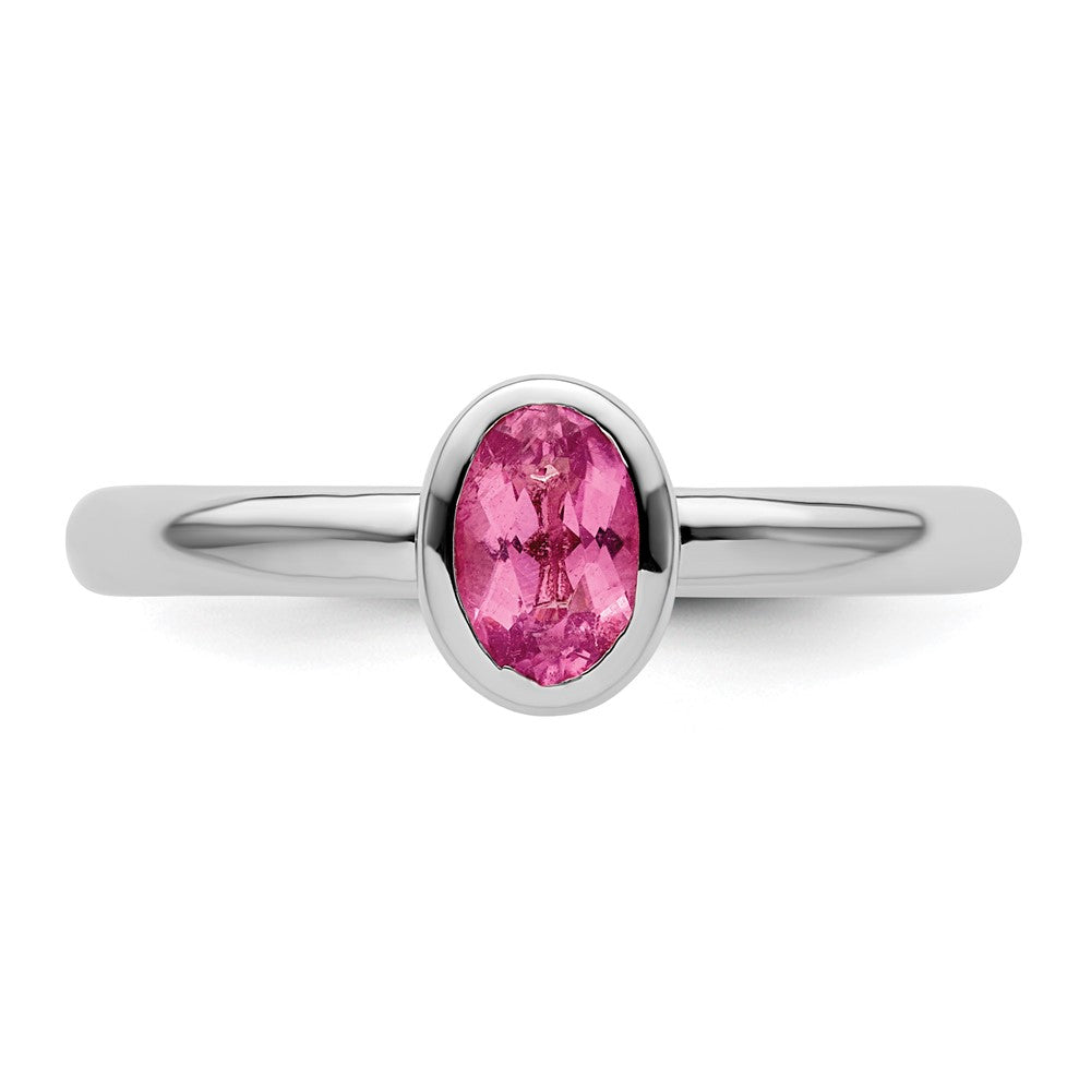 Sterling Silver Stackable Expressions Oval Pink Tourmaline Ring Size -9