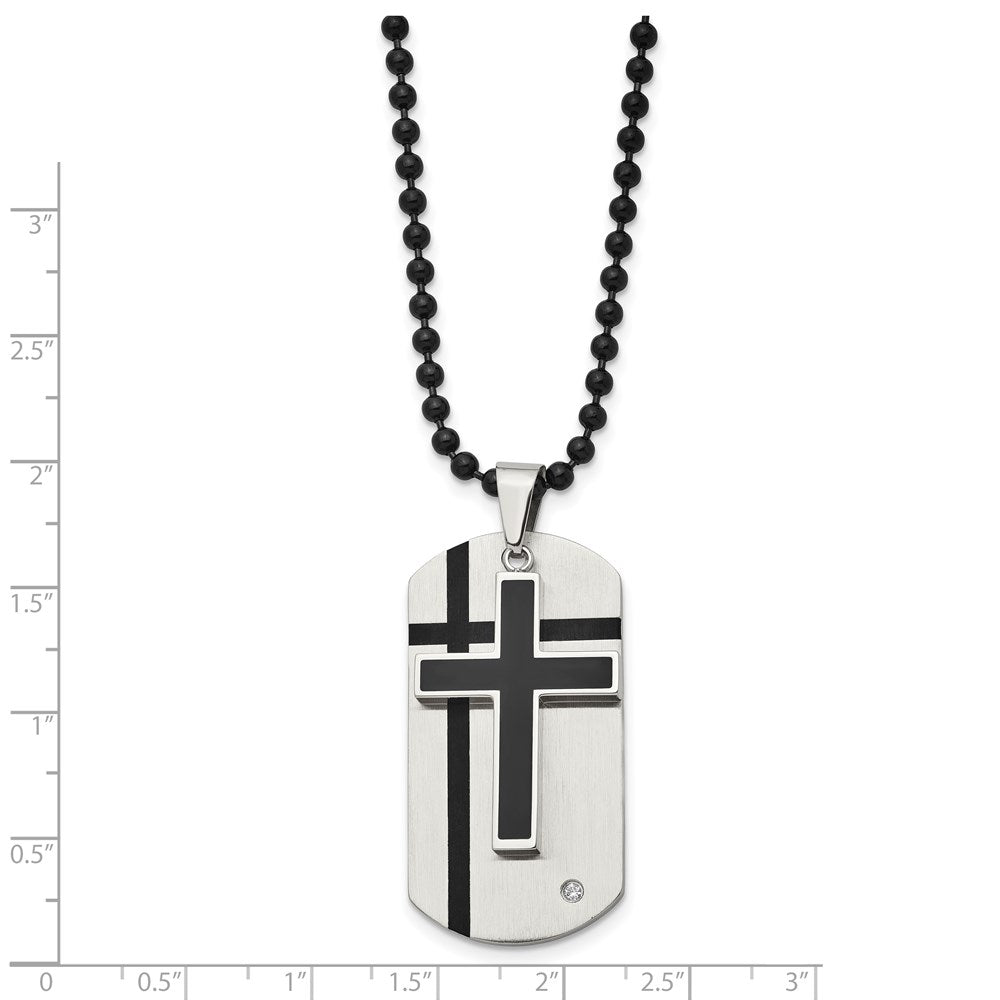 Stainless Steel Brushed w/Enamel & CZ 2 Piece Cross & Dog Tag Necklace