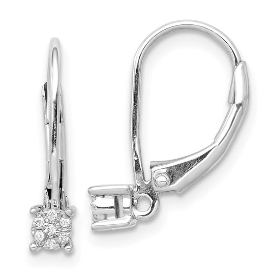 14k White Gold Diamond Cluster Leverback Earrings
