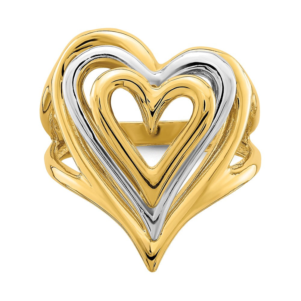 14K Two-tone Triple Stacked Heart Ring Size 7