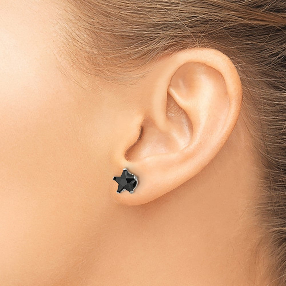 Stainless Steel Polished 8mm Black Star CZ Stud Post Earrings