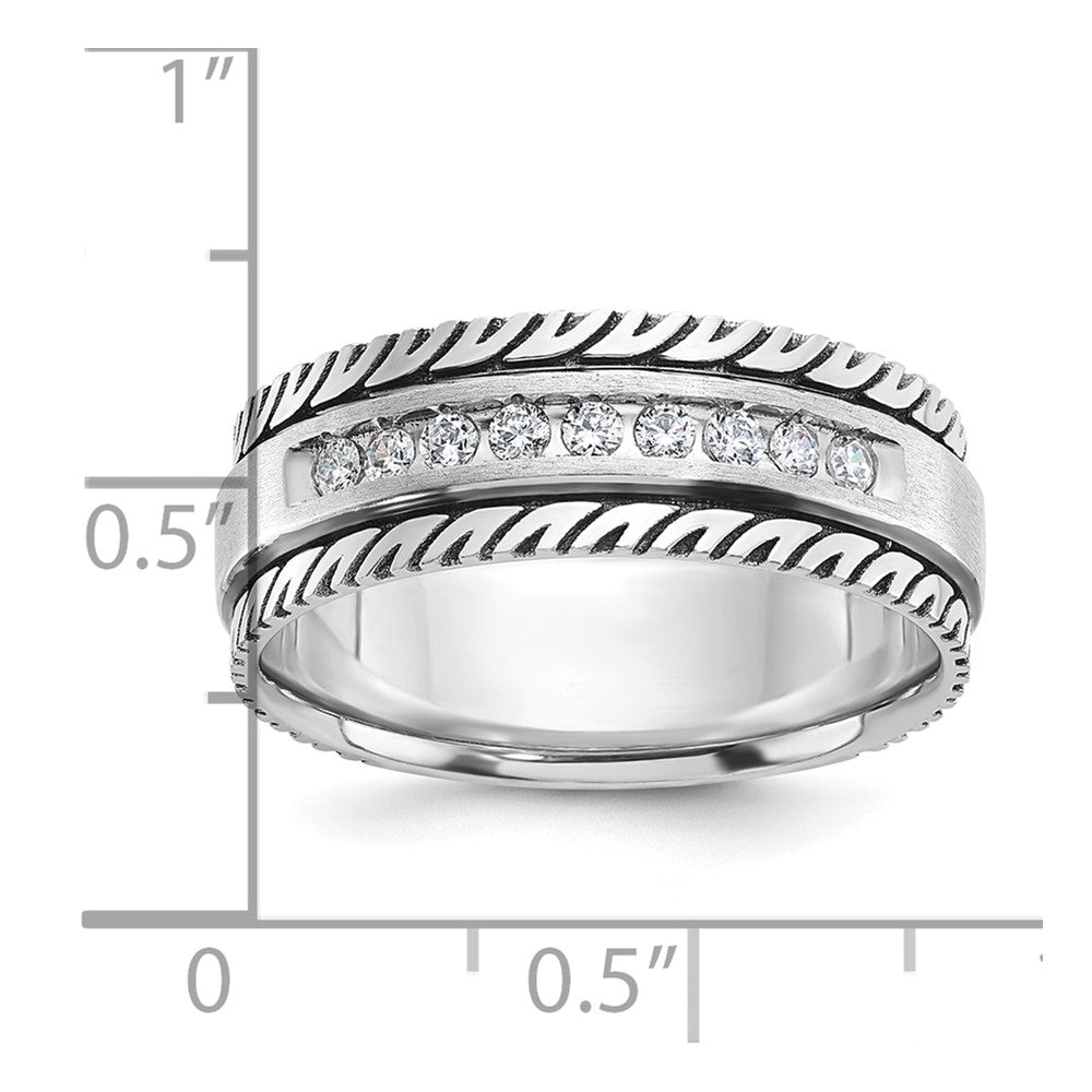 IBGoodman 14k White Gold with Black Rhodium Men's Polished Satin and Grooved 1/5 Carat AA Quality Diamond Ring