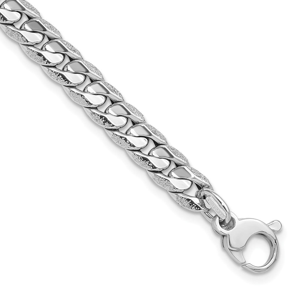 14K White Gold Polished and Textured Fancy Curb Bracelet 7.5  inches