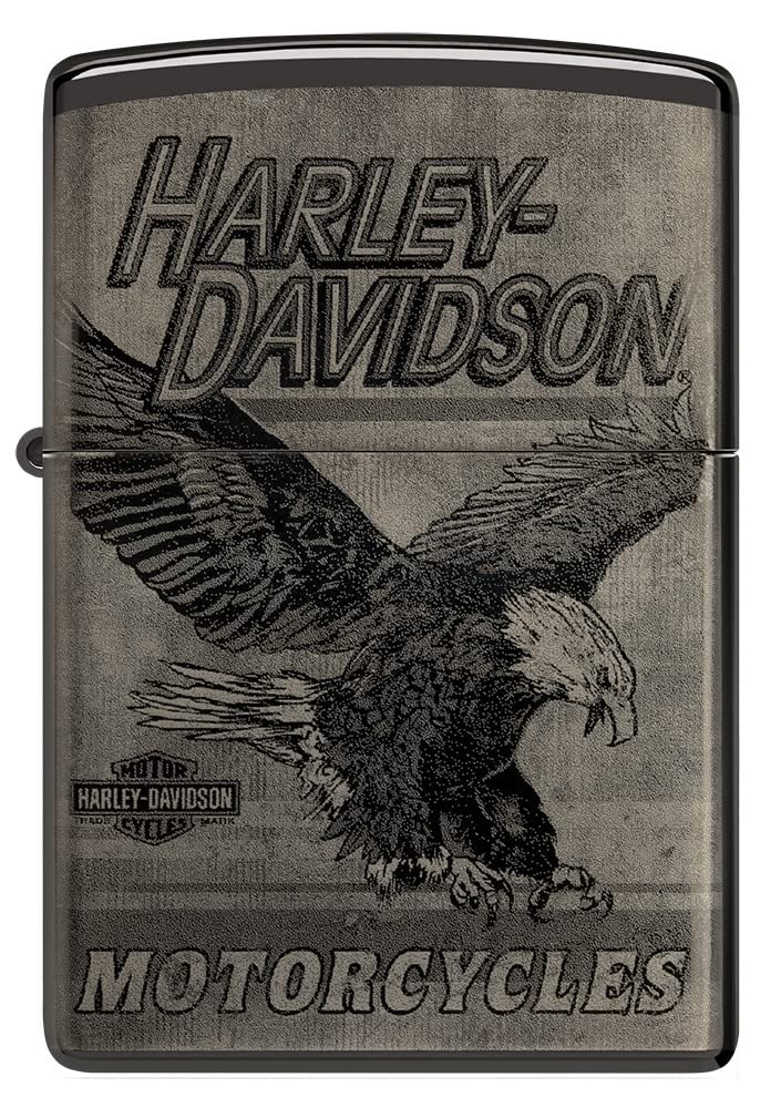 Zippo Harley-Davidson Eagle Photo Image 360? High Polish Black Pocket Lighter