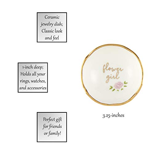 4" White and Gold Jewelry Dish with Flower Girl Print