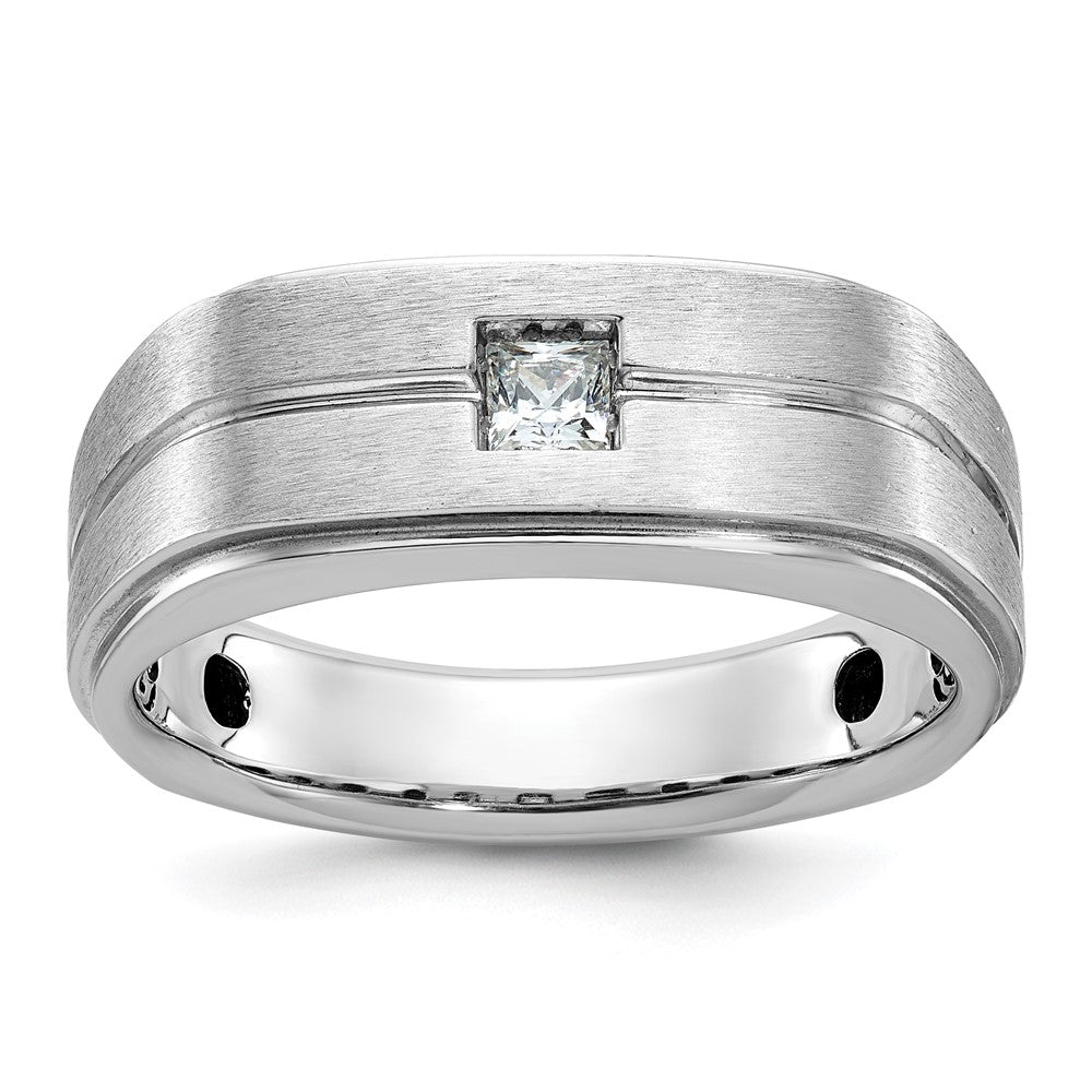 14k White Gold IBGoodman Men's Polished and Satin 1/6 carat Diamond Complete Ring