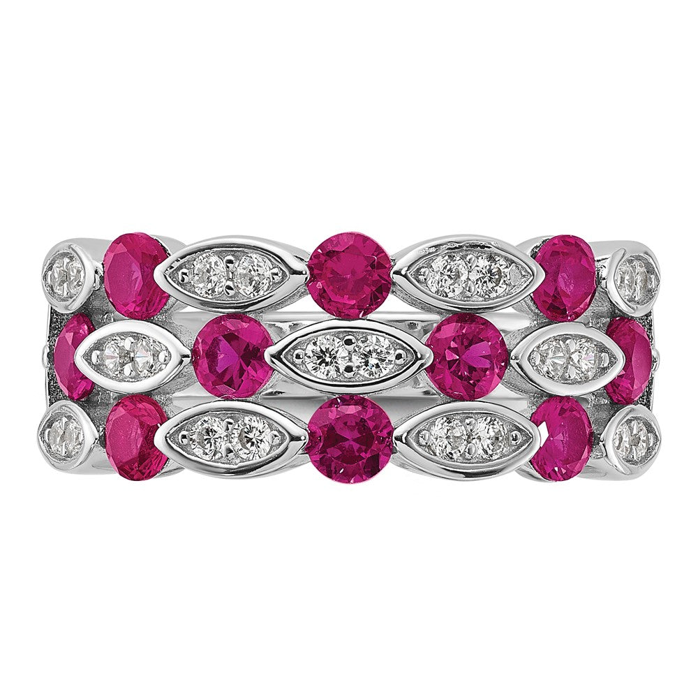 Cheryl M Sterling Silver Rhodium-plated Fancy Brilliant-cut Lab Created Ruby and Brilliant-cut White CZ Ring