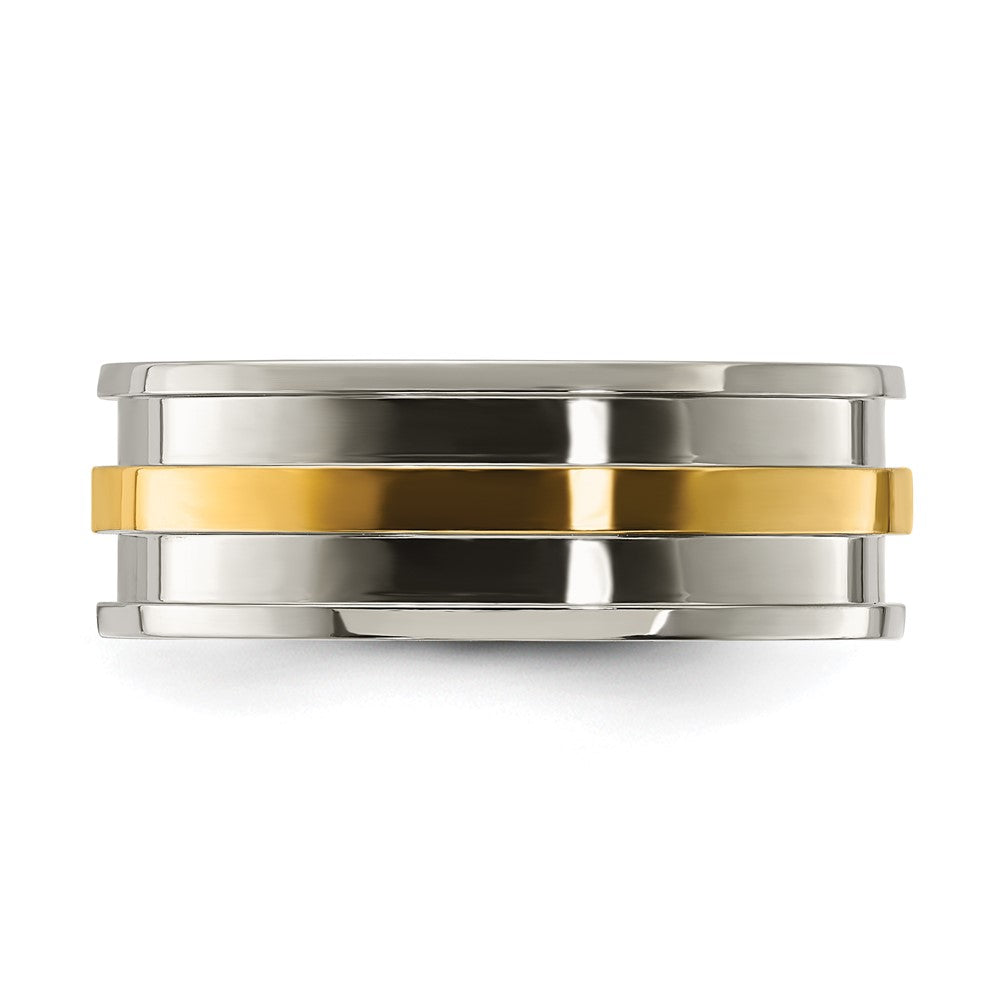 Titanium Polished with Yellow IP-plated Center 8.00mm Band Size - 7.5