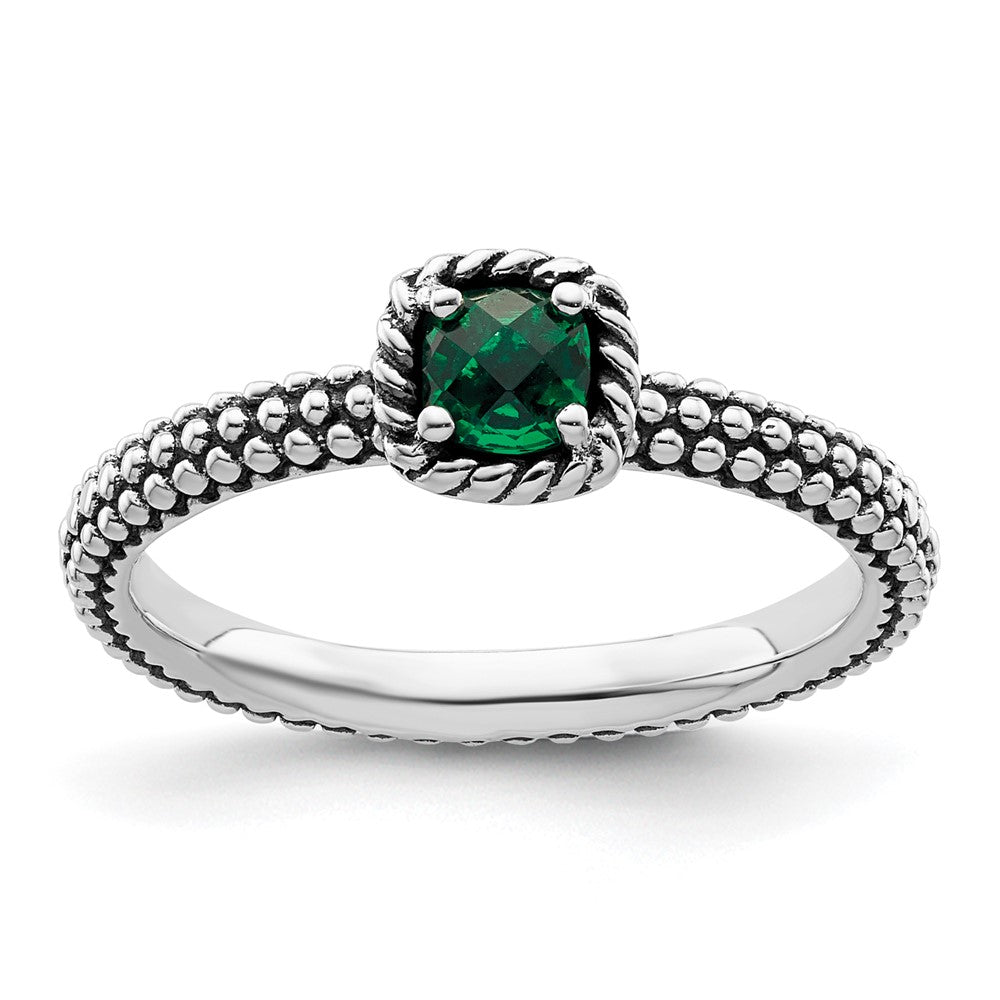 Sterling Silver Stackable Expressions Polished Cr. Emerald Ring Size -9