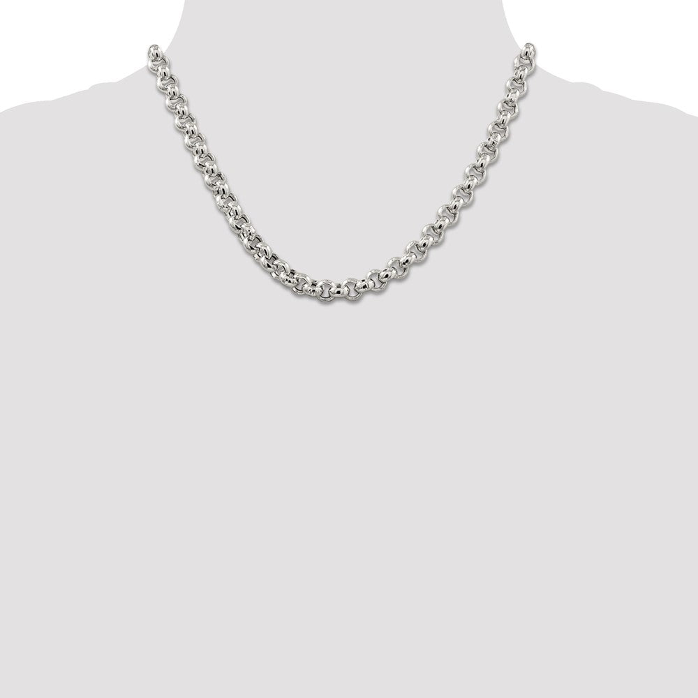 Sterling Silver 7.75mm Semi-solid Rolo Chain 18 Inches