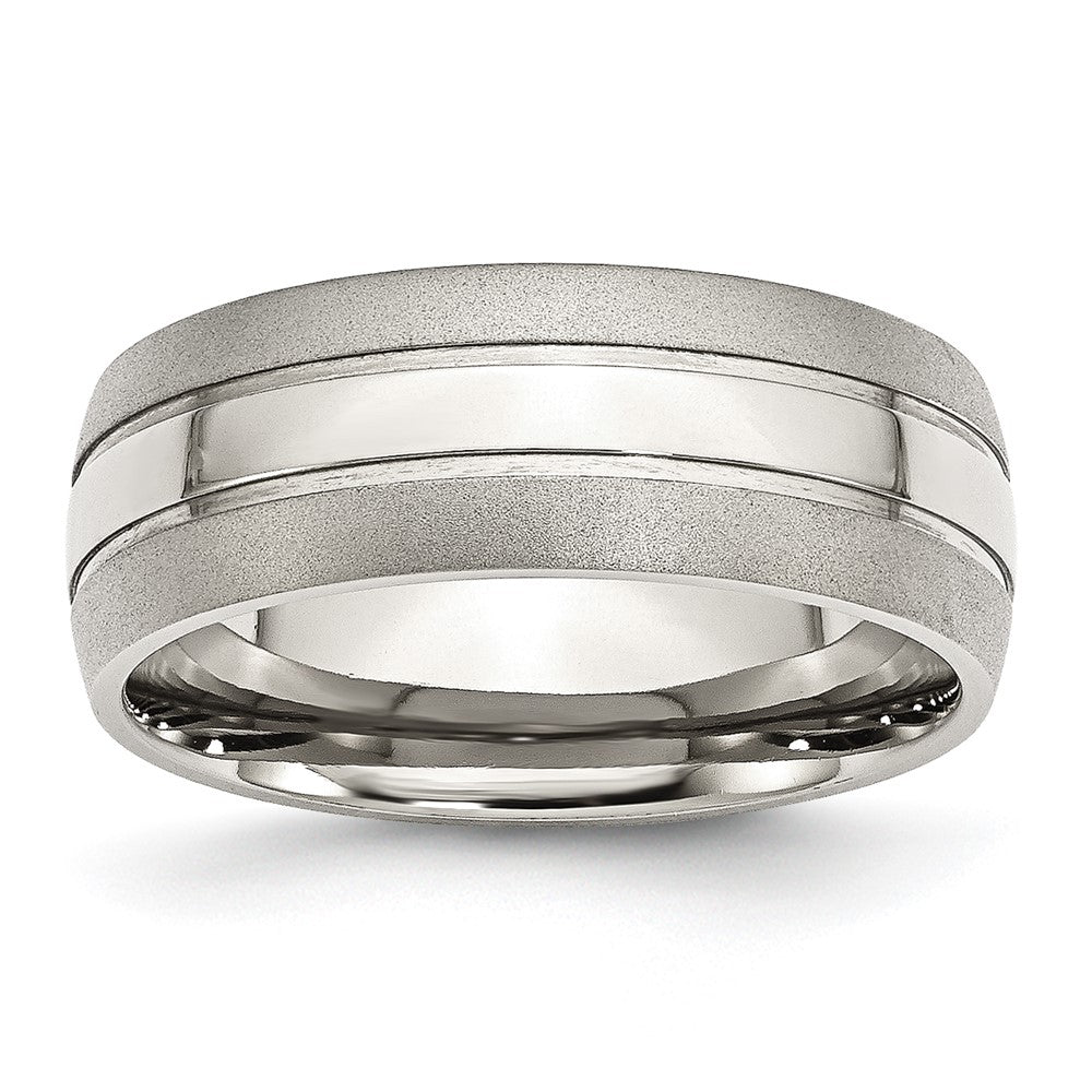 Stainless Steel Polished w/Brushed Edge 8mm Grooved Band Size - 10