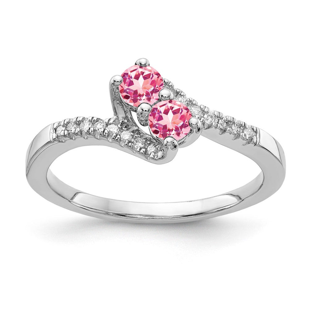 Sterling Silver CR Pink Sapphire & Diamond Ring