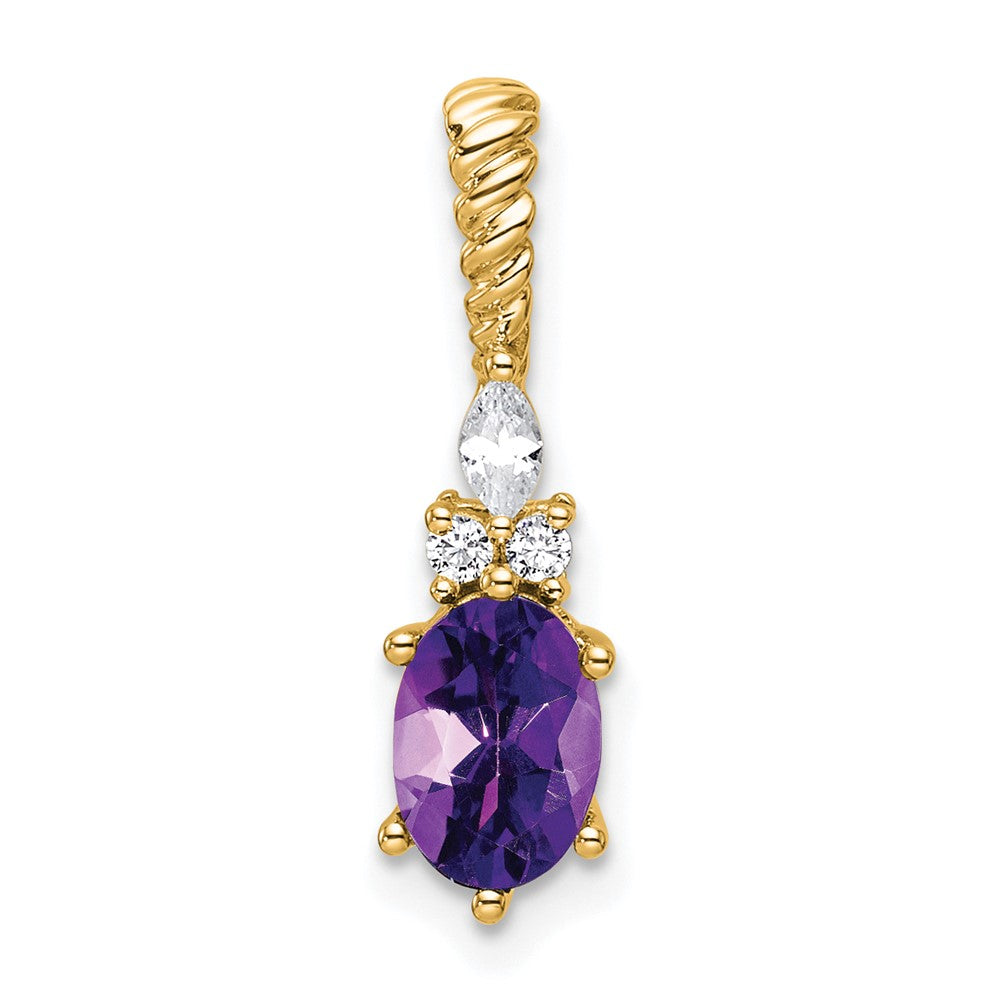 14K Polished Diamond and Amethyst Twisted Chain Slide