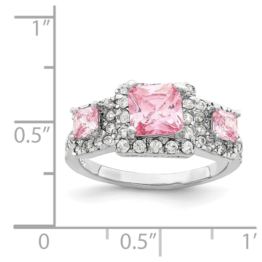 Sterling Silver Pink Square CZ Ring