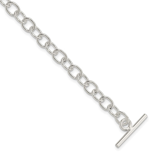 Sterling Silver Polished Fancy Link Toggle Bracelet 7.5 inches