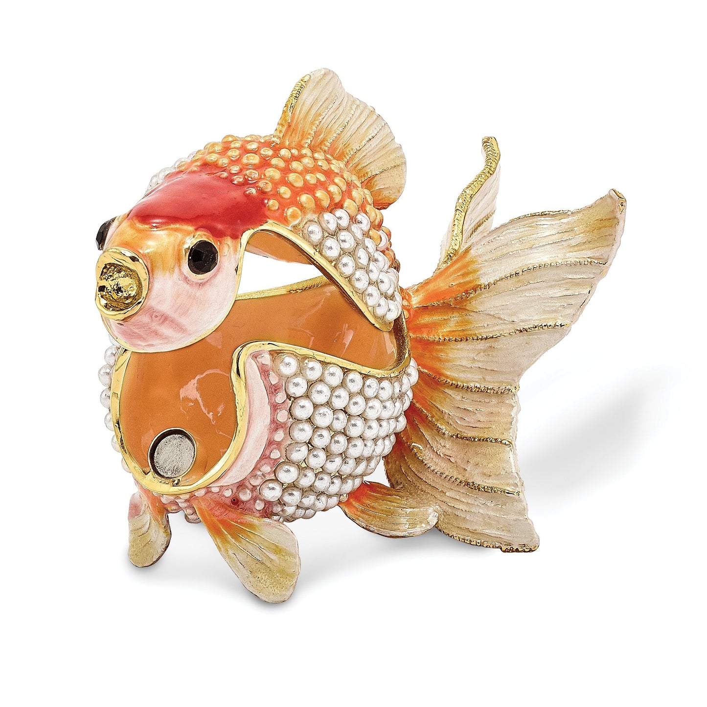 Pewter Pearls Goldfish Trinket Box