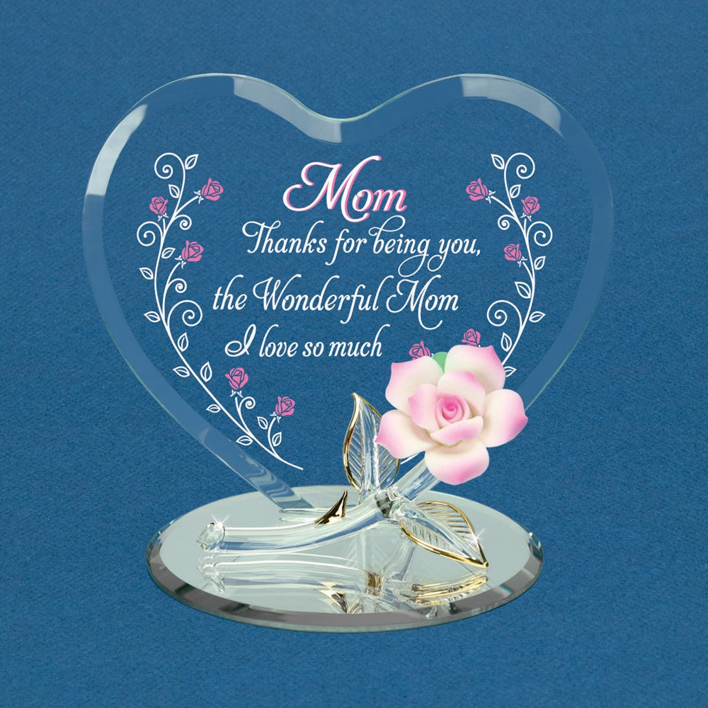 Glass Baron WONDERFUL MOM... with Pink Flower Figurine