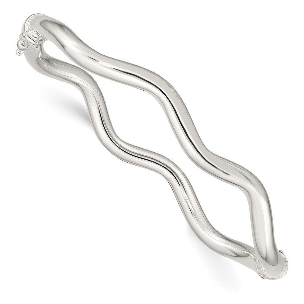 Sterling Silver Polished Wavy Hinged Bangle 7 inches