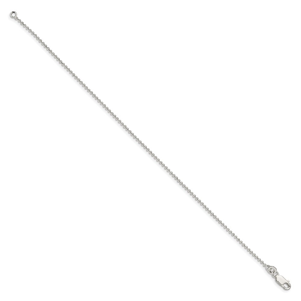 Sterling Silver 1.5mm Beaded Chain Anklet 9 inches