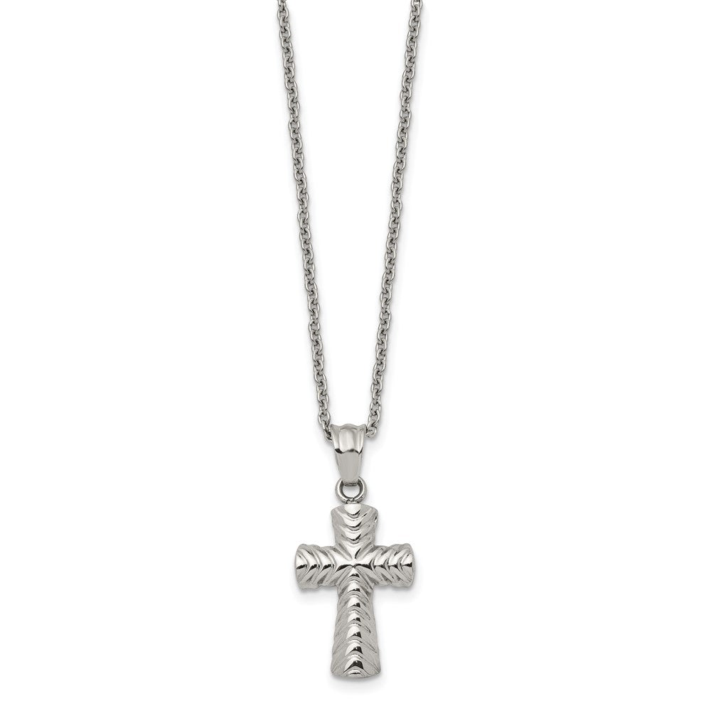 Stainless Steel Polished and Textured Cross 22in Necklace