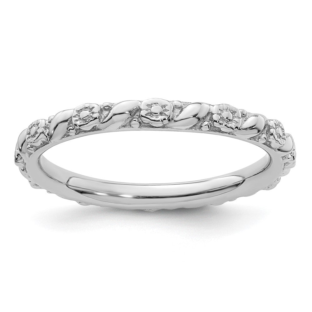 Sterling Silver Stackable Expressions Rhodium-plated Polished Flower Ring Size -8