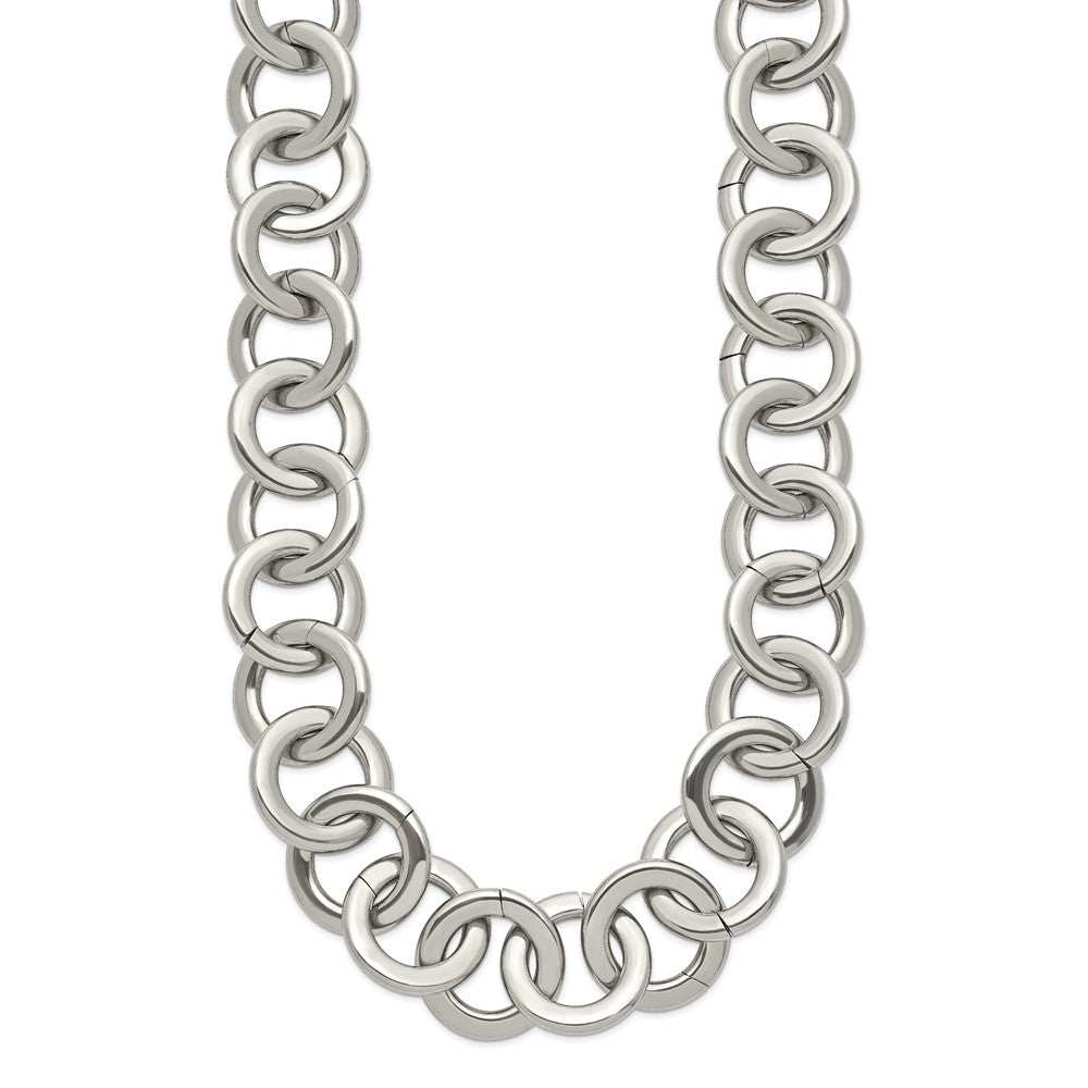 Stainless Steel Polished Circle Link 17in Necklace