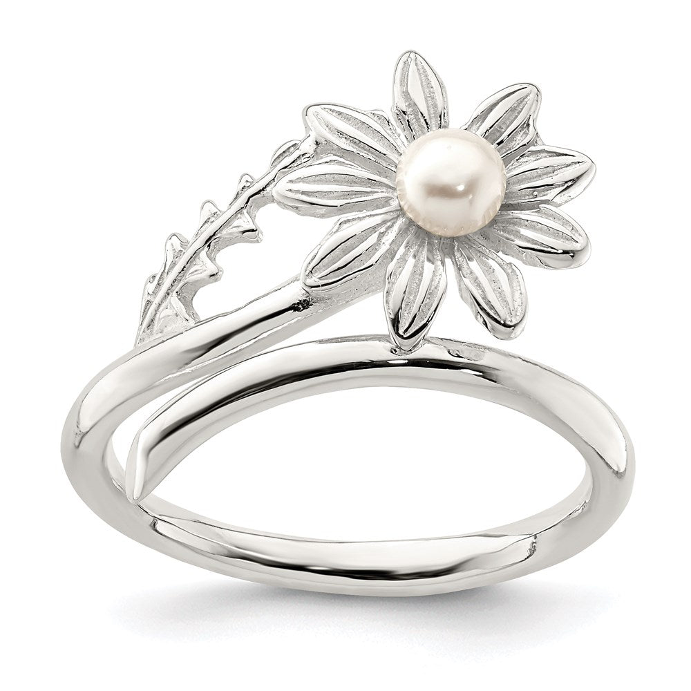 Sterling Silver Freshwater Cultured Pearl Flower Ring
