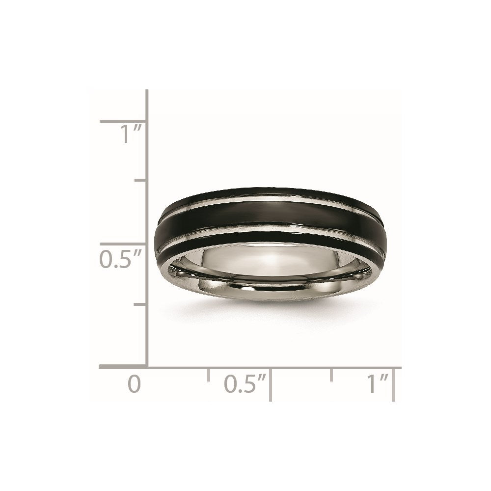 Titanium Polished Black IP-plated 6mm Grooved Band Size - 12.5