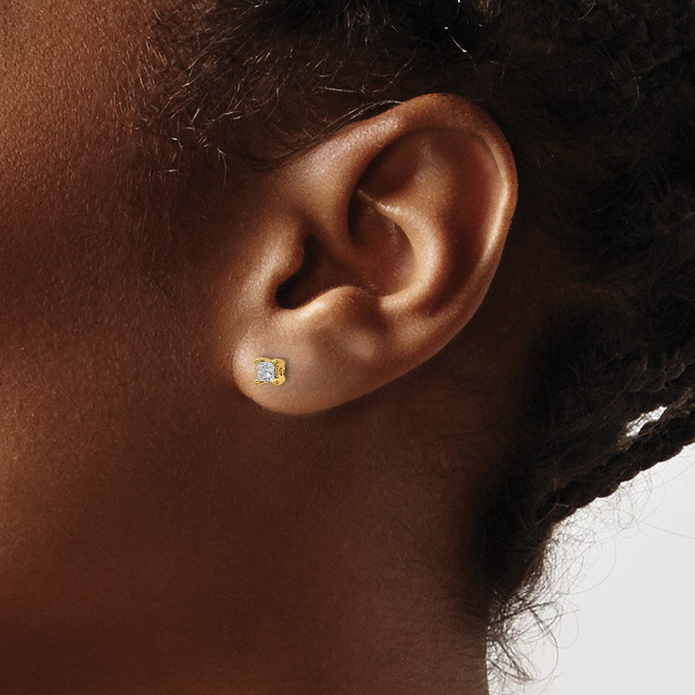 14k Yellow Gold 1/4 ctw Certified Lab Grown Diamond VS+ F+ Princess 4 Prong Heavy Wt. Stud Earrings