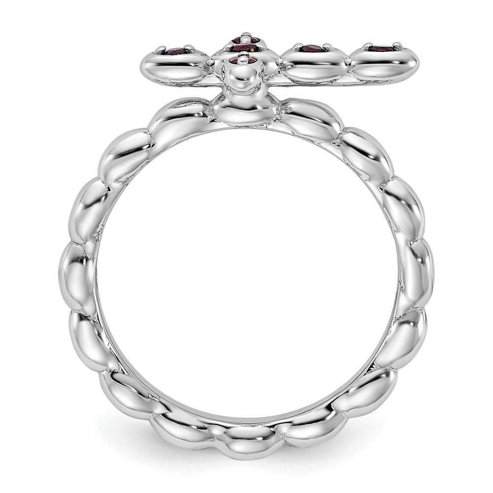 Sterling Silver Stackable Expressions Rhodium-plated Garnet Cross Ring Size -9