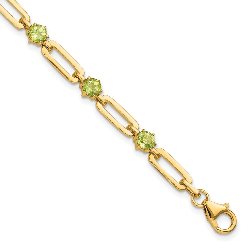 Sterling Silver Gold-tone 5mm 3.6PE Peridot Paperclip Chain Bracelet 7.5 inches