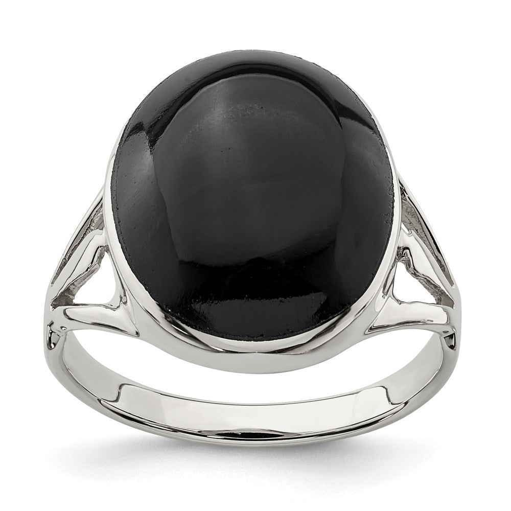 Sterling Silver Polished Black Onyx Oval Cut Ring