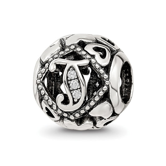 Sterling Silver Reflections CZ Letter T Bead