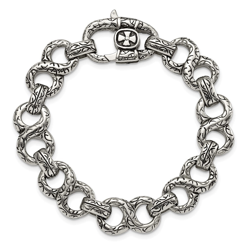 Stainless Steel Antiqued and Polished 8.5in Infinity Symbol Bracelet 8.5 inches
