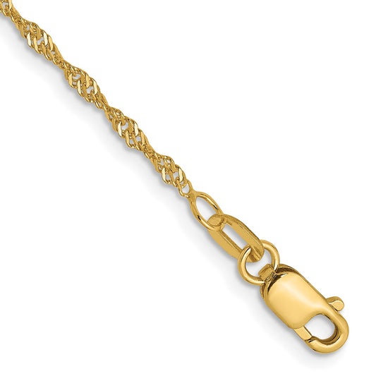 14K 1.3mm Singapore Chain 7  inches