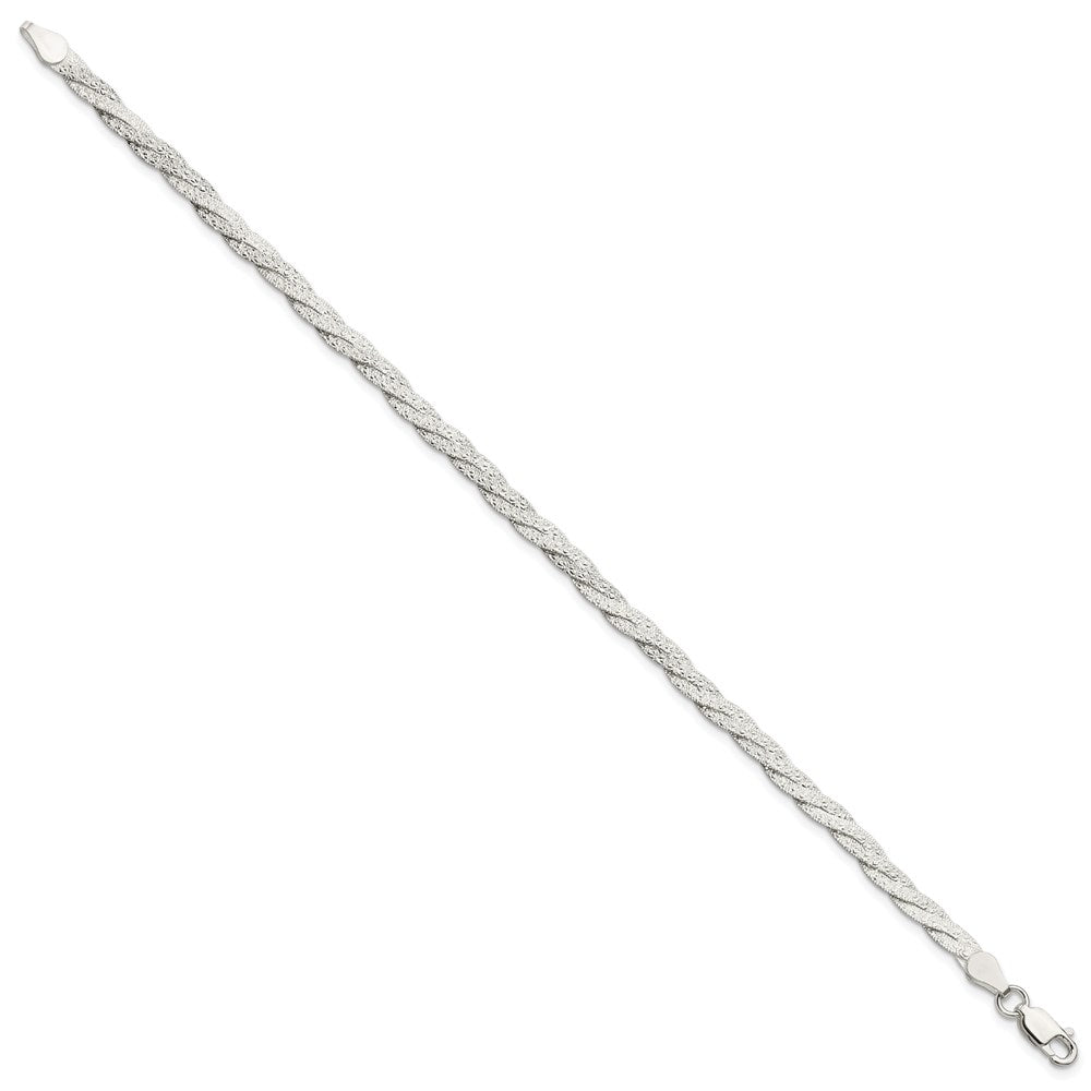 Sterling Silver Fancy Textured Reversible Braided Bracelet 7.5 inches