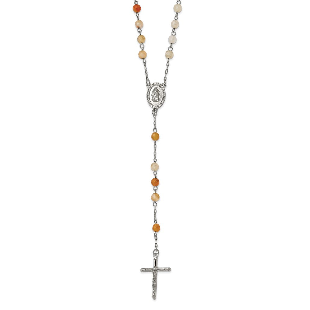 Stainless Steel Polished with Agate Beads Rosary 31 inch Necklace