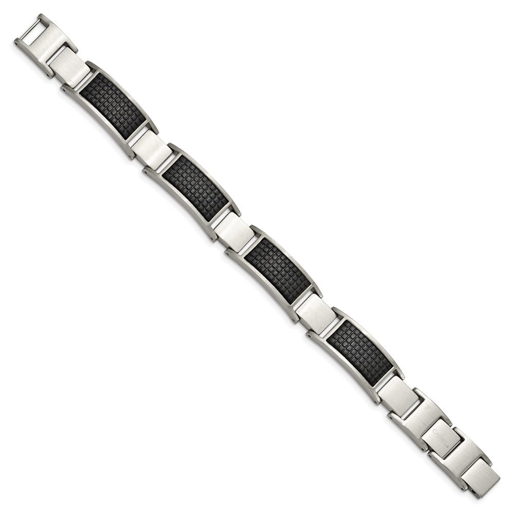 Stainless Steel Brushed & Textured Black IP-plated 8in w/.5in ext. Bracelet 8 inches