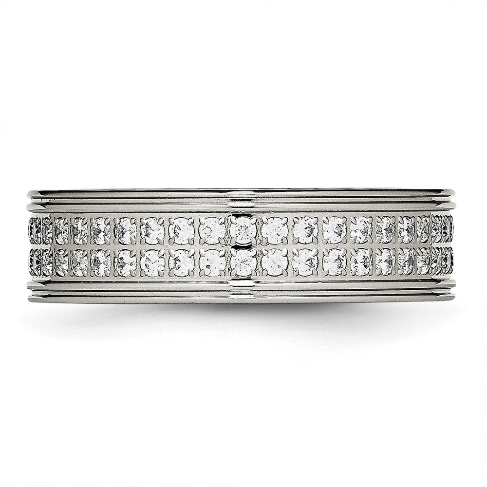 Stainless Steel Polished w/CZ 6.5mm Band Size - 6