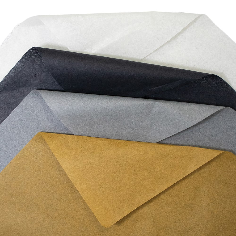Four Color 48 Sheet White, Silver, Gold, and Black Mixed Tissue Paper Set - 12 Each Color