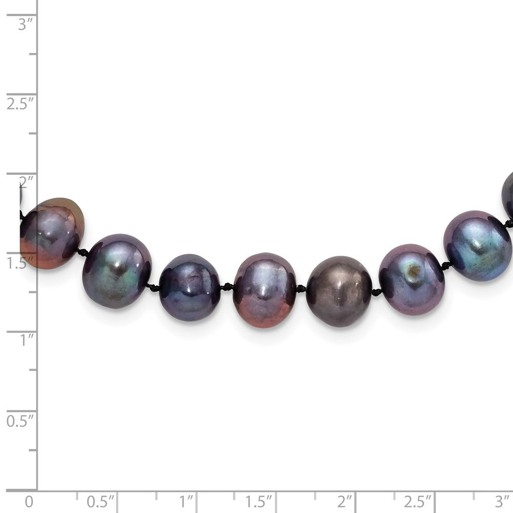 Sterling Silver Rhodium-plated 9-10mm Black Near-Round Freshwater Cultured Pearl 24 inch Necklace 24 Inches