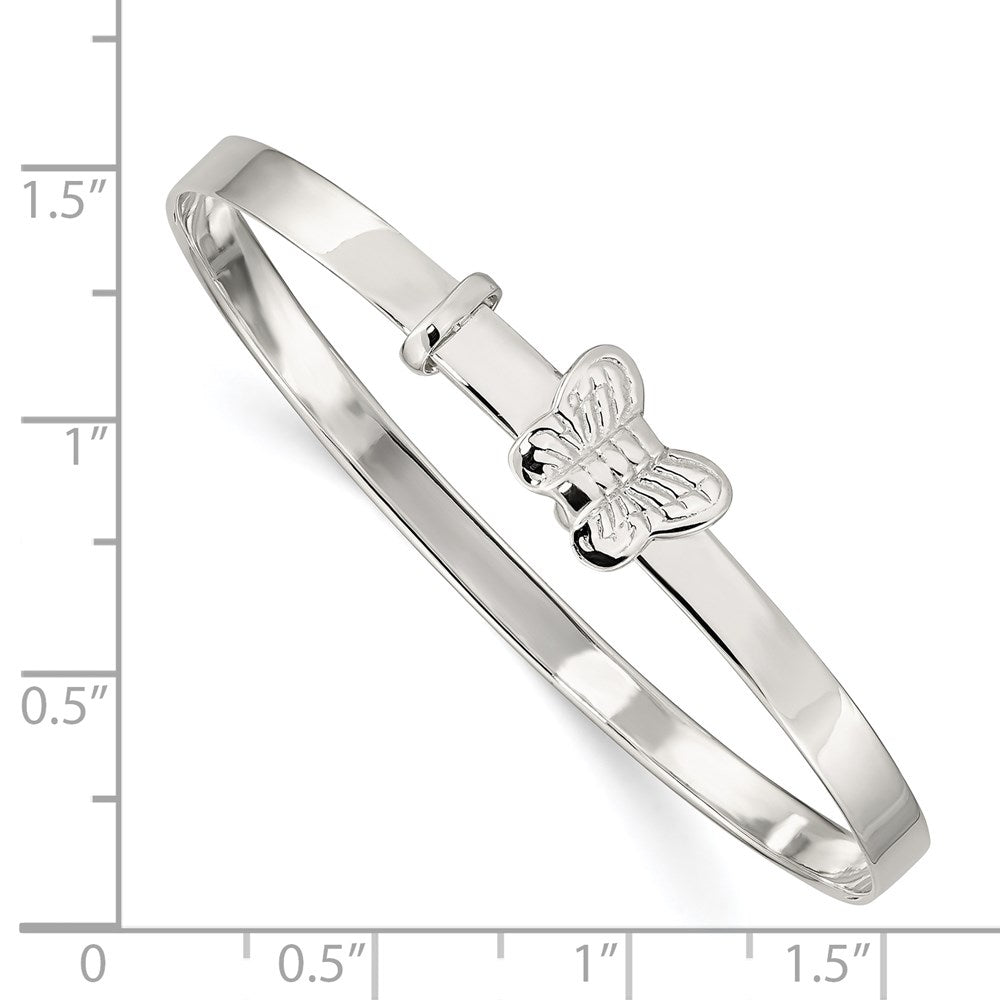 Sterling Silver Polished/Antiqued Butterfly 4mm Adjustable Children's Bangl 6 inches
