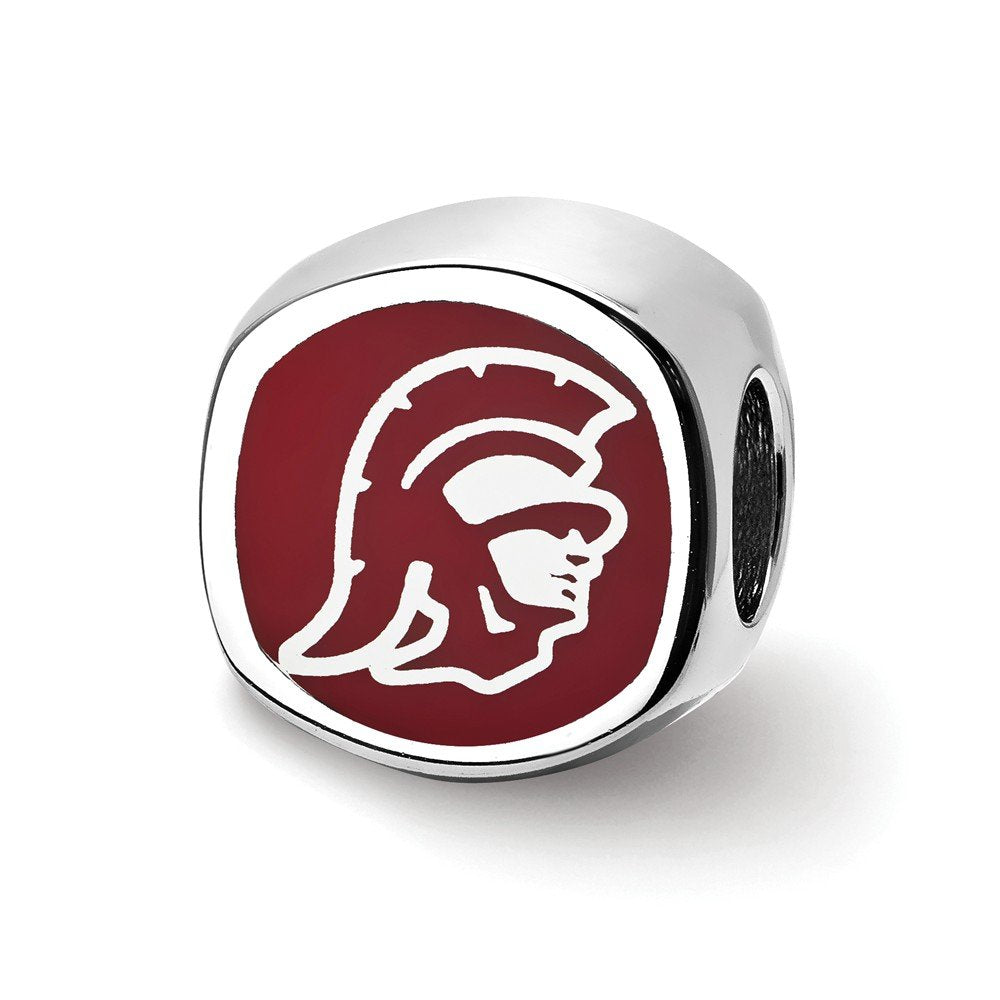 Sterling Silver Rhodium Plated U. of Southern Cal. Enamel Cushion Bead